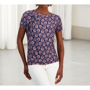 Nautica Jeans Womens Paisley Twist Accent Crewneck TShirt Denim Mult Size M NWT